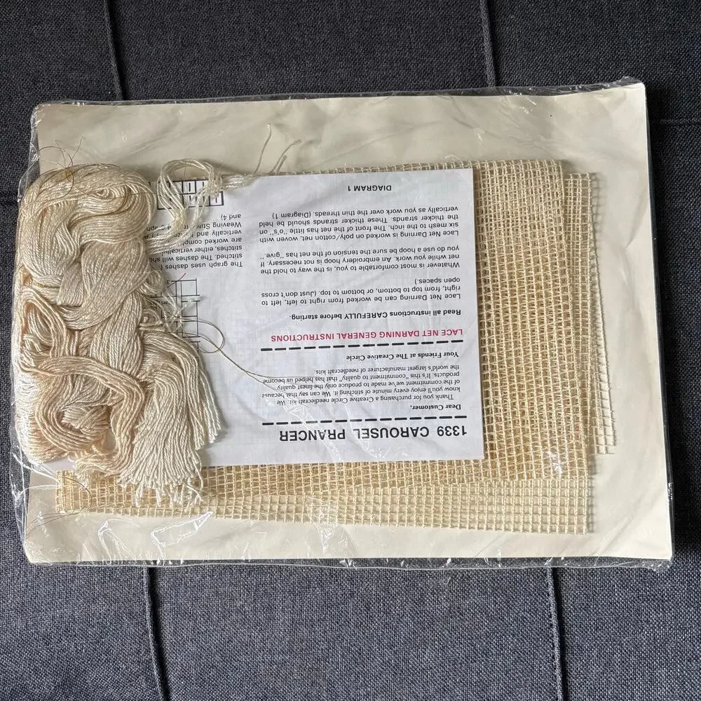 Carousel Prancer Vintage Lace Net Darning Kit by The Creative Circle 1988 Horse